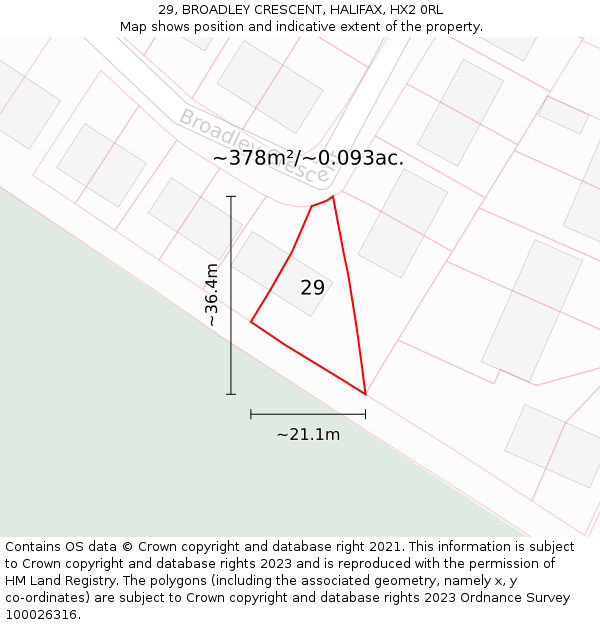 29, BROADLEY CRESCENT, HALIFAX, HX2 0RL: Plot and title map