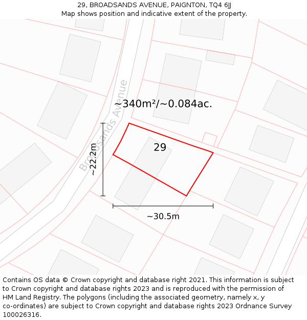 29, BROADSANDS AVENUE, PAIGNTON, TQ4 6JJ: Plot and title map