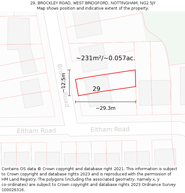 29, BROCKLEY ROAD, WEST BRIDGFORD, NOTTINGHAM, NG2 5JY: Plot and title map