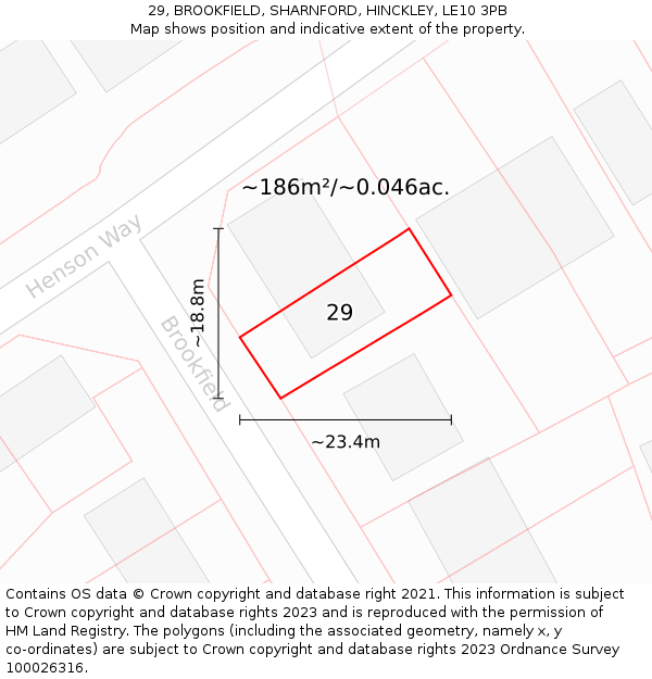 29, BROOKFIELD, SHARNFORD, HINCKLEY, LE10 3PB: Plot and title map