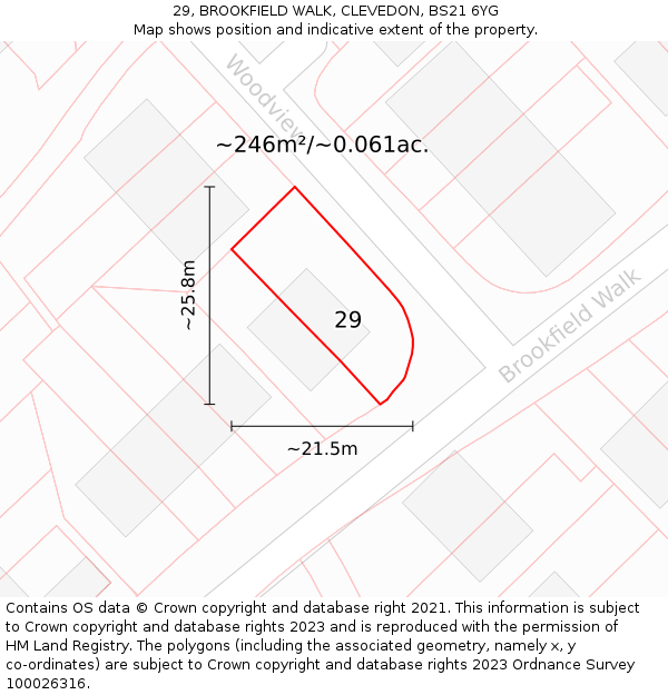 29, BROOKFIELD WALK, CLEVEDON, BS21 6YG: Plot and title map
