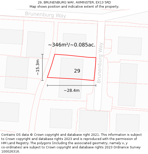 29, BRUNENBURG WAY, AXMINSTER, EX13 5RD: Plot and title map