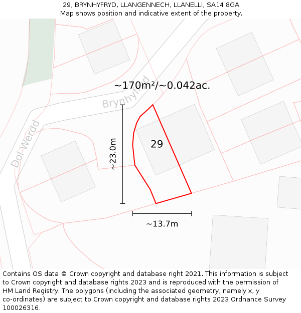 29, BRYNHYFRYD, LLANGENNECH, LLANELLI, SA14 8GA: Plot and title map