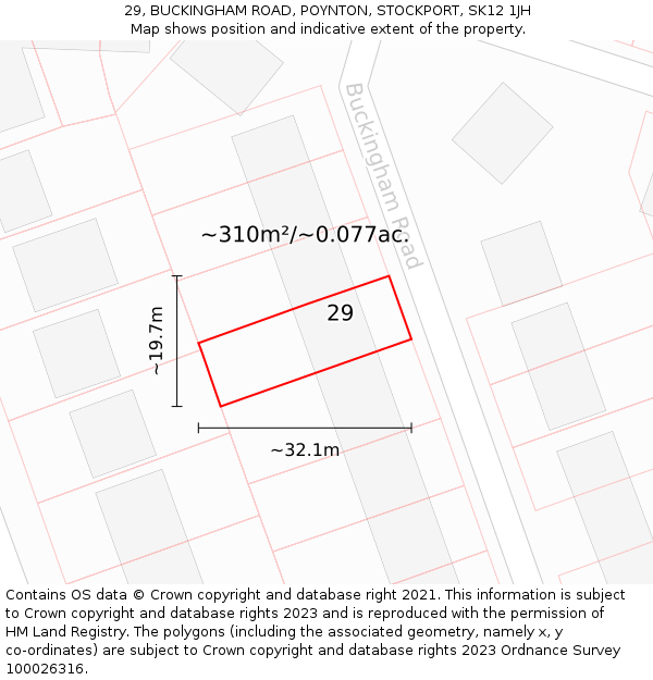 29, BUCKINGHAM ROAD, POYNTON, STOCKPORT, SK12 1JH: Plot and title map