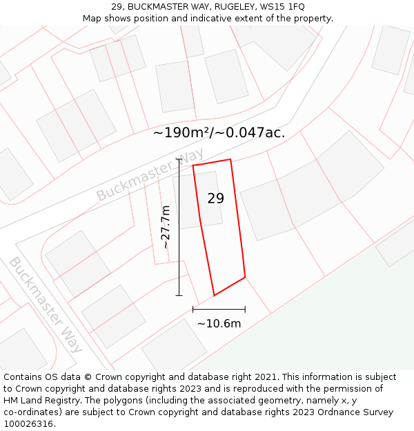 29, BUCKMASTER WAY, RUGELEY, WS15 1FQ: Plot and title map