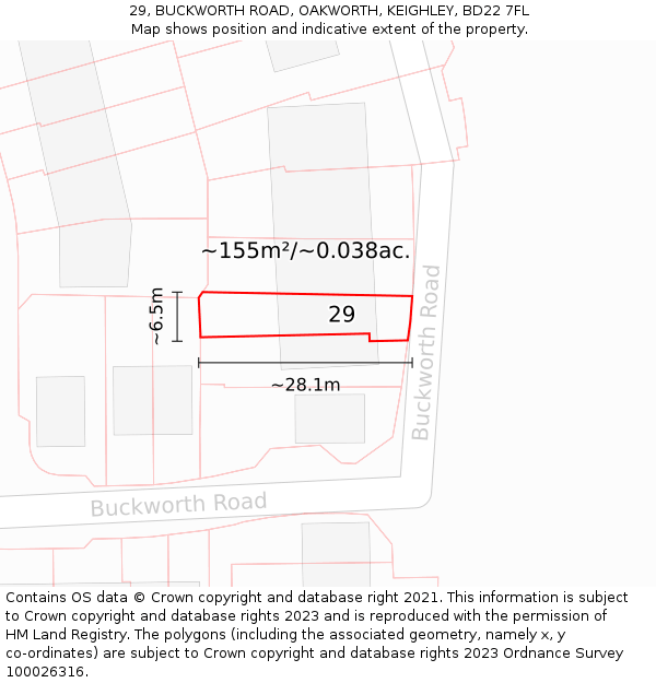 29, BUCKWORTH ROAD, OAKWORTH, KEIGHLEY, BD22 7FL: Plot and title map