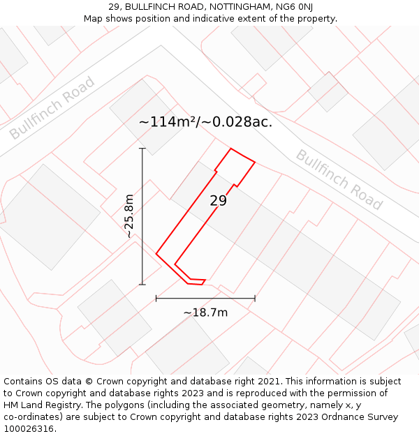 29, BULLFINCH ROAD, NOTTINGHAM, NG6 0NJ: Plot and title map