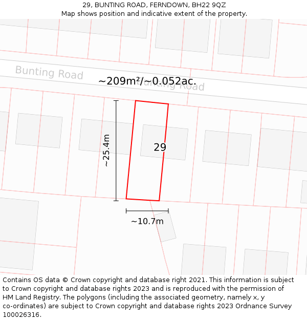 29, BUNTING ROAD, FERNDOWN, BH22 9QZ: Plot and title map