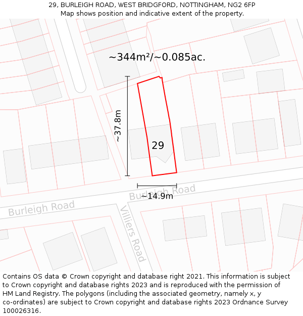 29, BURLEIGH ROAD, WEST BRIDGFORD, NOTTINGHAM, NG2 6FP: Plot and title map