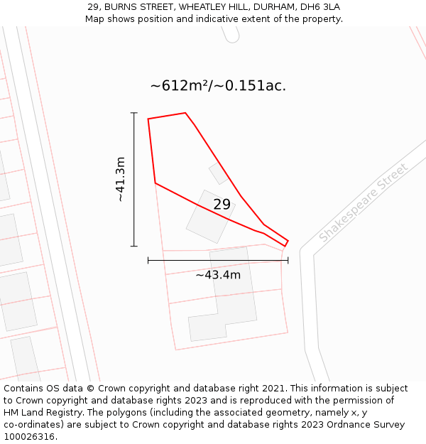 29, BURNS STREET, WHEATLEY HILL, DURHAM, DH6 3LA: Plot and title map