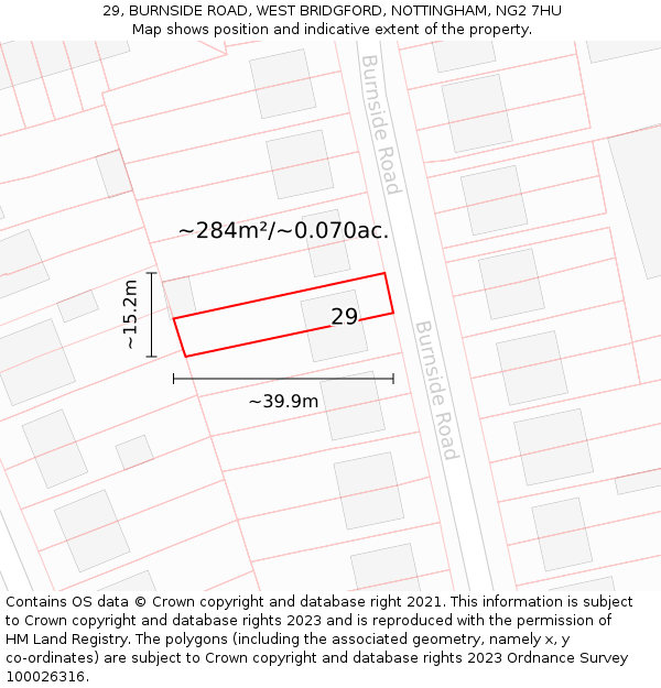 29, BURNSIDE ROAD, WEST BRIDGFORD, NOTTINGHAM, NG2 7HU: Plot and title map