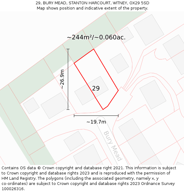 29, BURY MEAD, STANTON HARCOURT, WITNEY, OX29 5SD: Plot and title map