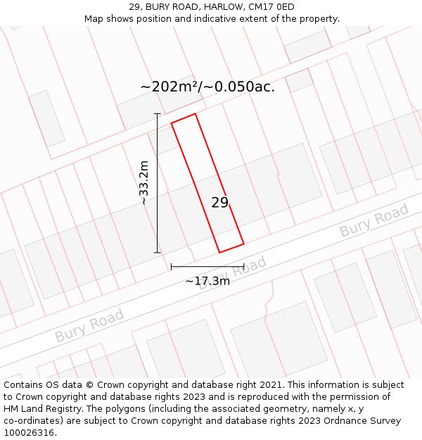 29, BURY ROAD, HARLOW, CM17 0ED: Plot and title map