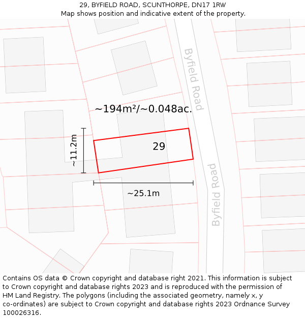 29, BYFIELD ROAD, SCUNTHORPE, DN17 1RW: Plot and title map