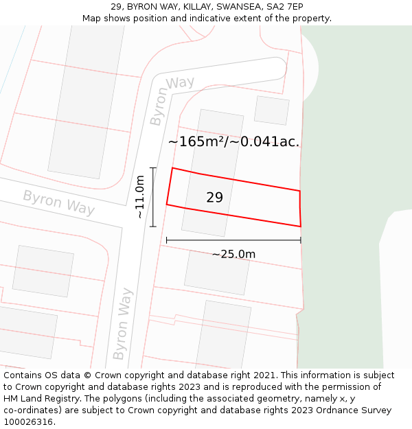 29, BYRON WAY, KILLAY, SWANSEA, SA2 7EP: Plot and title map