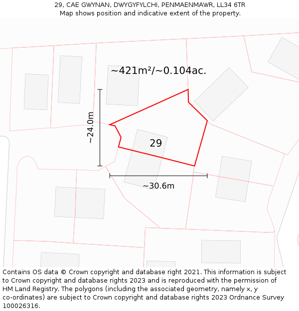 29, CAE GWYNAN, DWYGYFYLCHI, PENMAENMAWR, LL34 6TR: Plot and title map