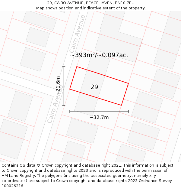 29, CAIRO AVENUE, PEACEHAVEN, BN10 7PU: Plot and title map