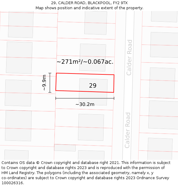 29, CALDER ROAD, BLACKPOOL, FY2 9TX: Plot and title map