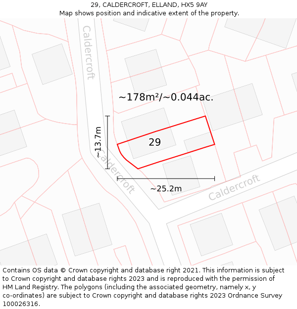 29, CALDERCROFT, ELLAND, HX5 9AY: Plot and title map