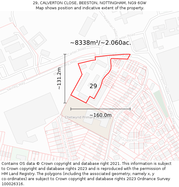 29, CALVERTON CLOSE, BEESTON, NOTTINGHAM, NG9 6GW: Plot and title map