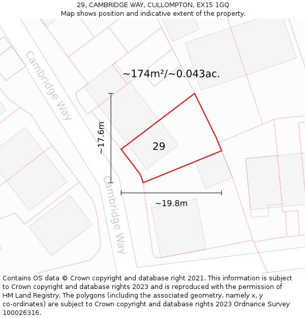 29, CAMBRIDGE WAY, CULLOMPTON, EX15 1GQ: Plot and title map