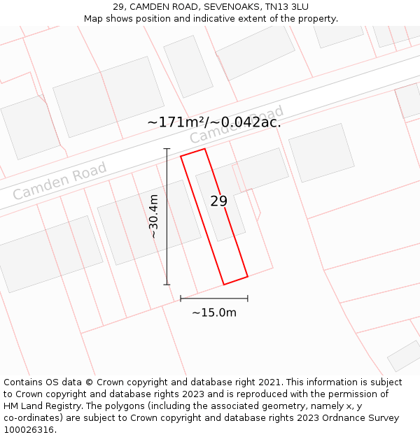 29, CAMDEN ROAD, SEVENOAKS, TN13 3LU: Plot and title map