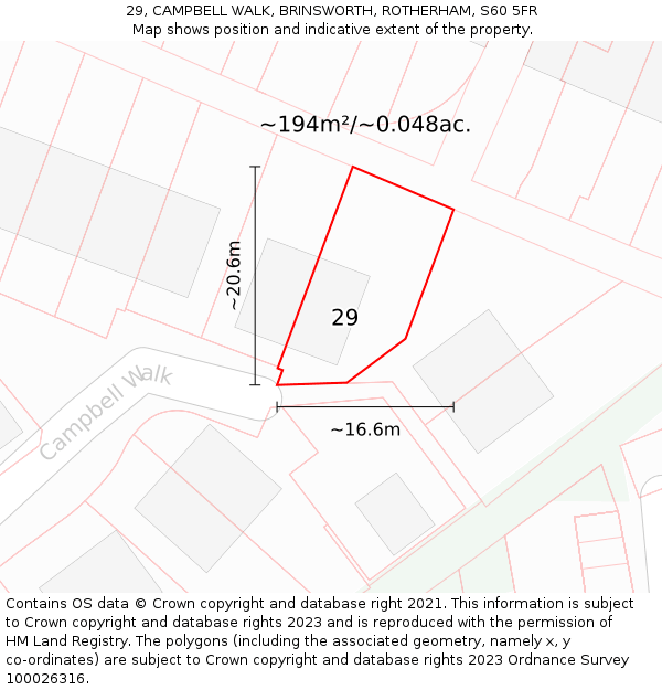 29, CAMPBELL WALK, BRINSWORTH, ROTHERHAM, S60 5FR: Plot and title map