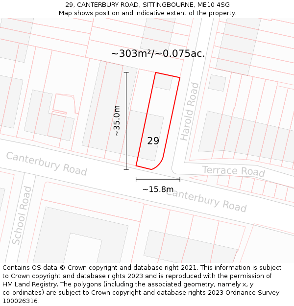 29, CANTERBURY ROAD, SITTINGBOURNE, ME10 4SG: Plot and title map