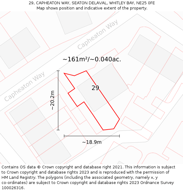 29, CAPHEATON WAY, SEATON DELAVAL, WHITLEY BAY, NE25 0FE: Plot and title map