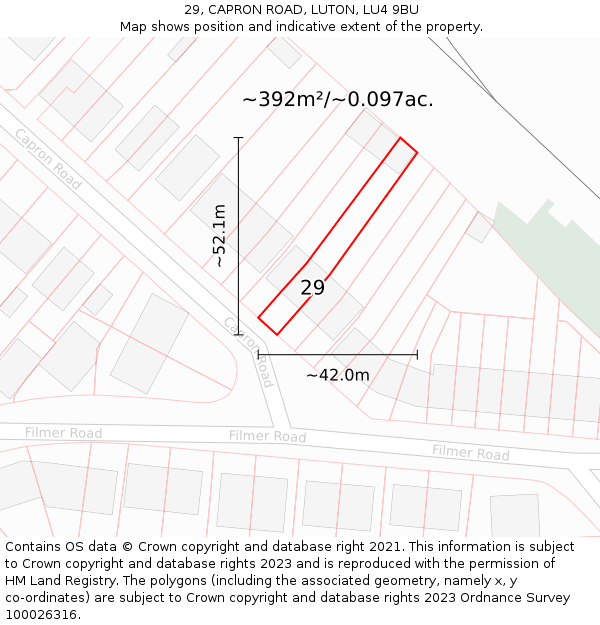 29, CAPRON ROAD, LUTON, LU4 9BU: Plot and title map