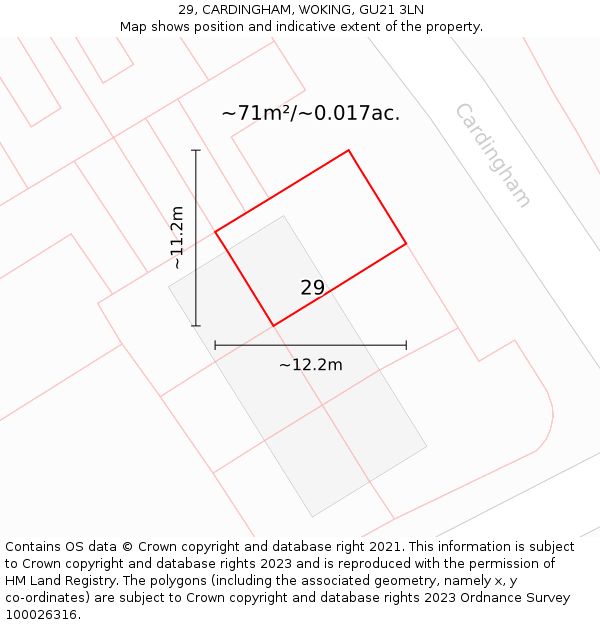 29, CARDINGHAM, WOKING, GU21 3LN: Plot and title map