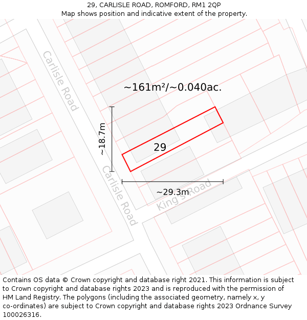 29, CARLISLE ROAD, ROMFORD, RM1 2QP: Plot and title map