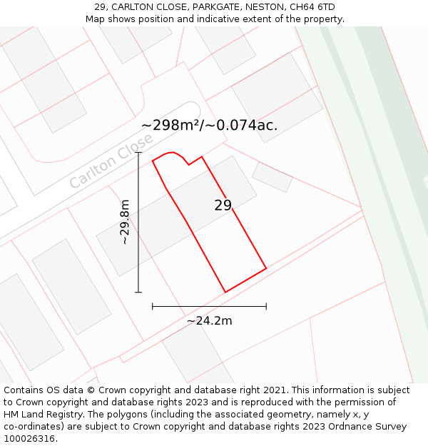 29, CARLTON CLOSE, PARKGATE, NESTON, CH64 6TD: Plot and title map