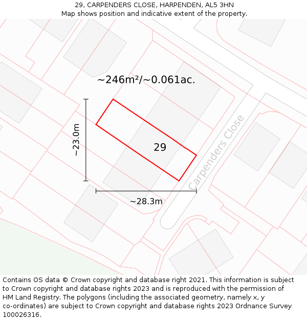 29, CARPENDERS CLOSE, HARPENDEN, AL5 3HN: Plot and title map