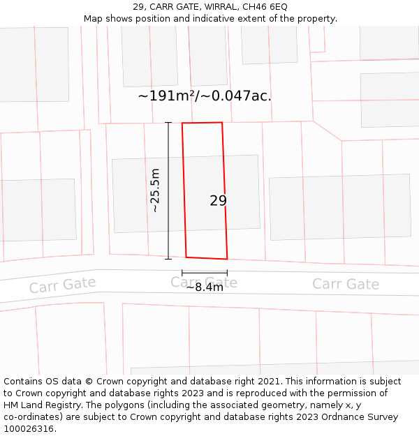 29, CARR GATE, WIRRAL, CH46 6EQ: Plot and title map