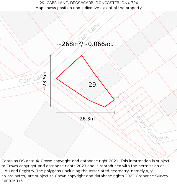 29, CARR LANE, BESSACARR, DONCASTER, DN4 7PX: Plot and title map