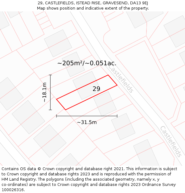 29, CASTLEFIELDS, ISTEAD RISE, GRAVESEND, DA13 9EJ: Plot and title map