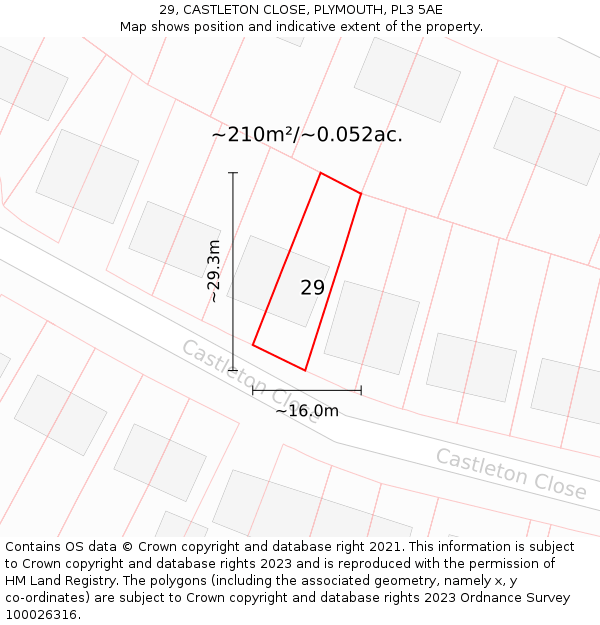 29, CASTLETON CLOSE, PLYMOUTH, PL3 5AE: Plot and title map