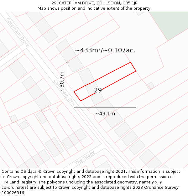 29, CATERHAM DRIVE, COULSDON, CR5 1JP: Plot and title map