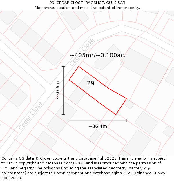 29, CEDAR CLOSE, BAGSHOT, GU19 5AB: Plot and title map