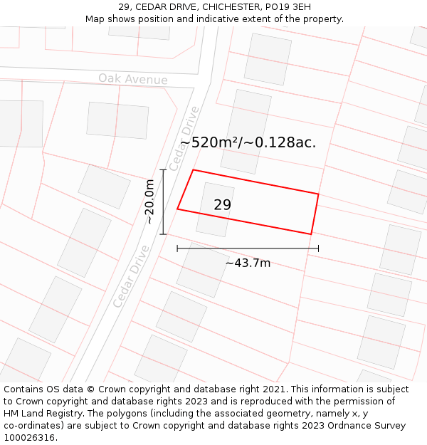 29, CEDAR DRIVE, CHICHESTER, PO19 3EH: Plot and title map