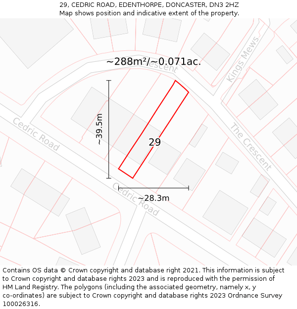 29, CEDRIC ROAD, EDENTHORPE, DONCASTER, DN3 2HZ: Plot and title map