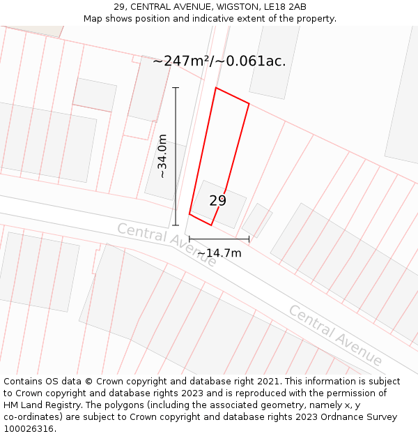 29, CENTRAL AVENUE, WIGSTON, LE18 2AB: Plot and title map