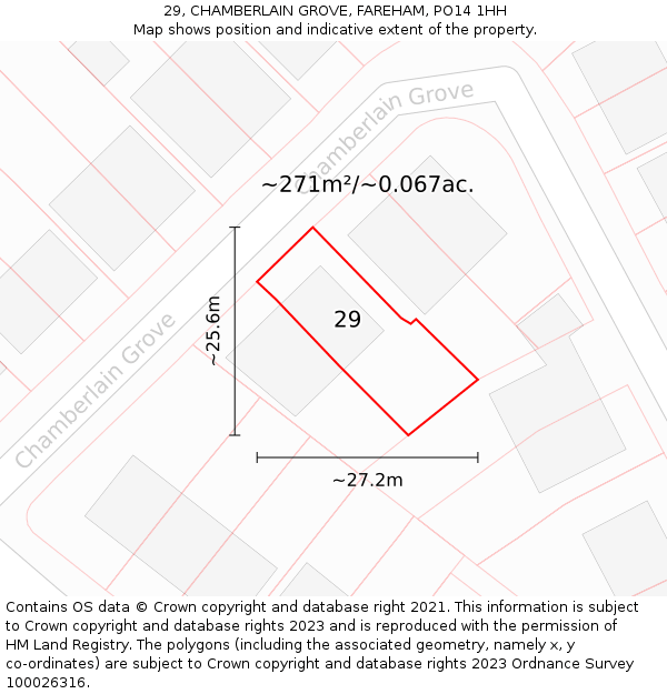 29, CHAMBERLAIN GROVE, FAREHAM, PO14 1HH: Plot and title map