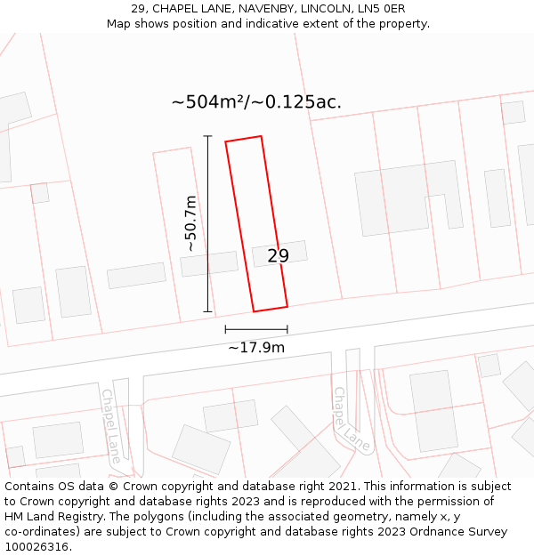 29, CHAPEL LANE, NAVENBY, LINCOLN, LN5 0ER: Plot and title map