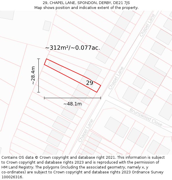 29, CHAPEL LANE, SPONDON, DERBY, DE21 7JS: Plot and title map