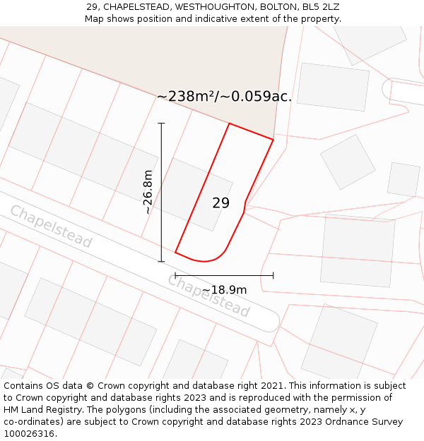 29, CHAPELSTEAD, WESTHOUGHTON, BOLTON, BL5 2LZ: Plot and title map