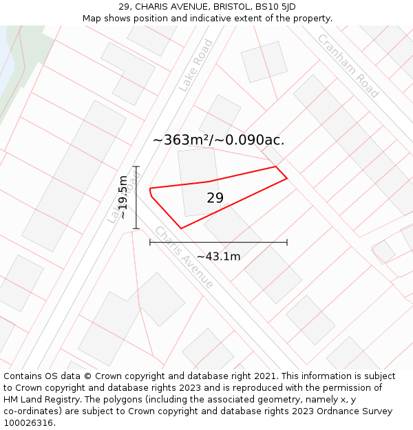 29, CHARIS AVENUE, BRISTOL, BS10 5JD: Plot and title map