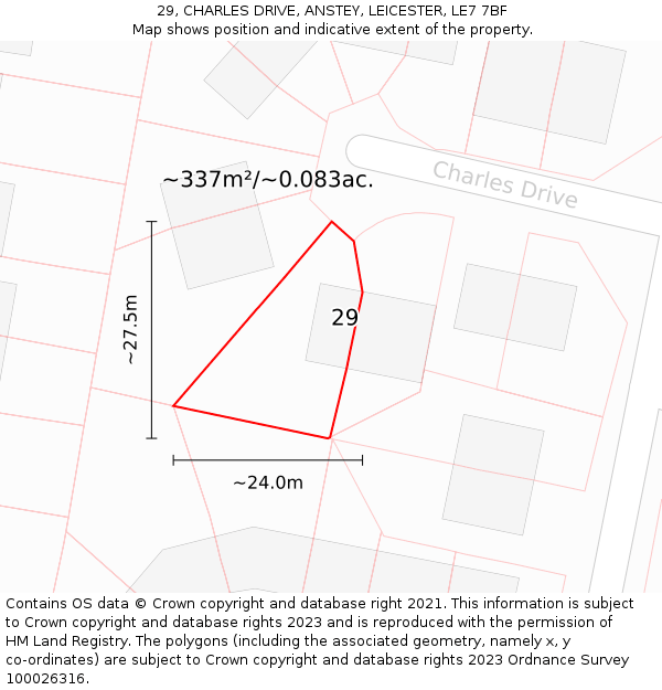 29, CHARLES DRIVE, ANSTEY, LEICESTER, LE7 7BF: Plot and title map