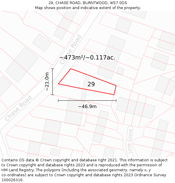 29, CHASE ROAD, BURNTWOOD, WS7 0DS: Plot and title map